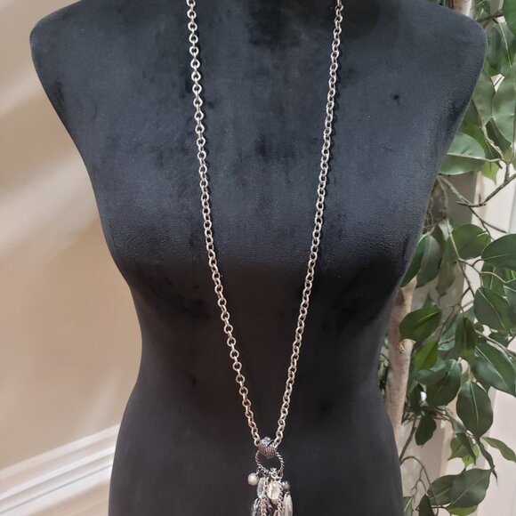 New York Womens Fashion Silver Tone Chain Clear Rhinestones Beads Long Necklace - Picture 2 of 7